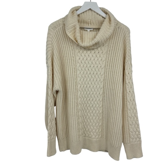 Haven Well Within Braided Cable Knit Sweater Cotton Blend Turtleneck Size Large - Picture 3 of 6